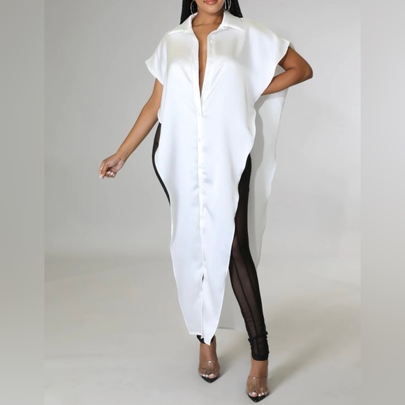 Open Invitation Sleeveless Button-down White Asymmetrical Maxi Shirt Blo… - Picture 13 of 15